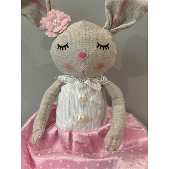 Ballerina Bunny Rabbit 26" Weighted Shelf Sitter Stuffed Floppy Doll Pearls Pink - Picture 3 of 5